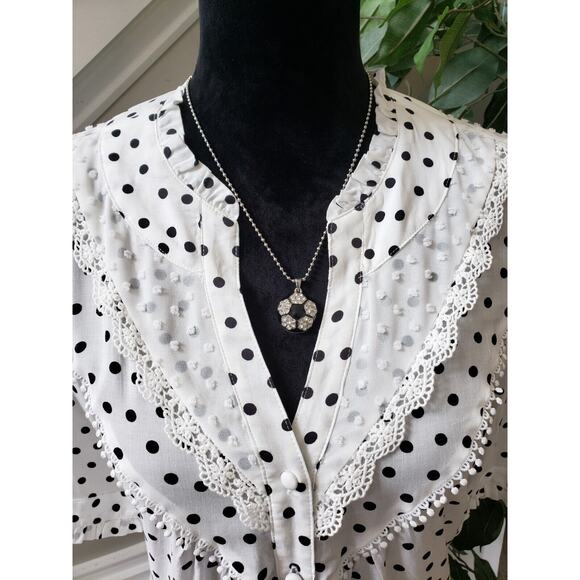 Anthropogie Maeve White & Black Rayon V-Neck Short Sleeve Button Down Shirt 12 - Picture 2 of 13